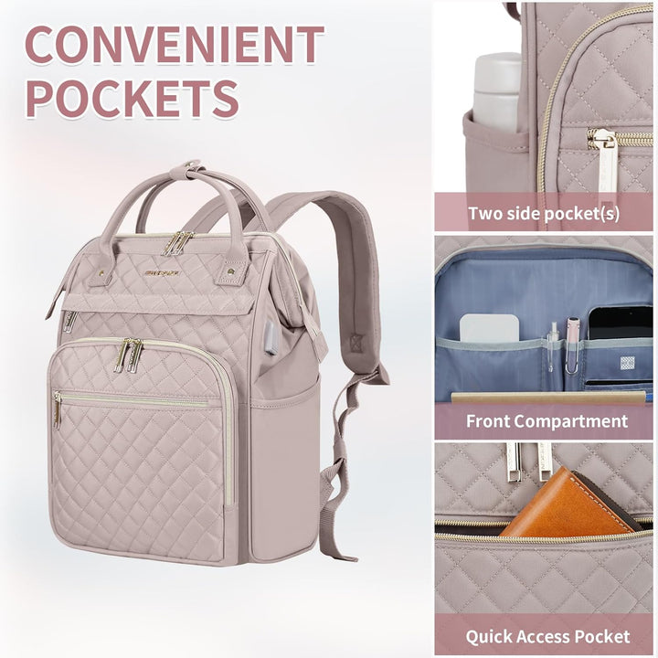 EMPSIGN Laptop Rucksack Damen mit Laptopfach 17 Zoll, Laptop Rucksack Schulrucksack Mit USB Ladeansc