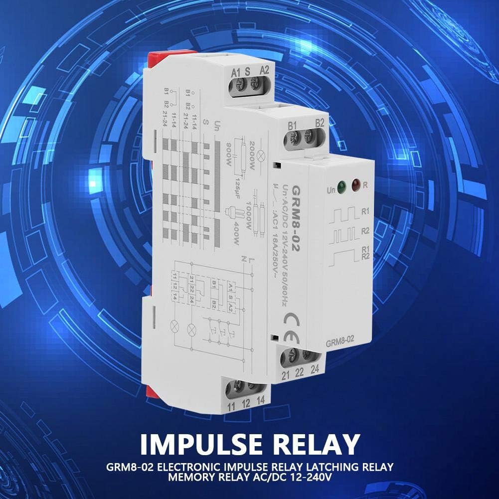 Tosuny GRM8-02 Elektronisches Impulsrelais, AC/DC 12-240V Stromstossrelais, Speicherrelais mit LED-A