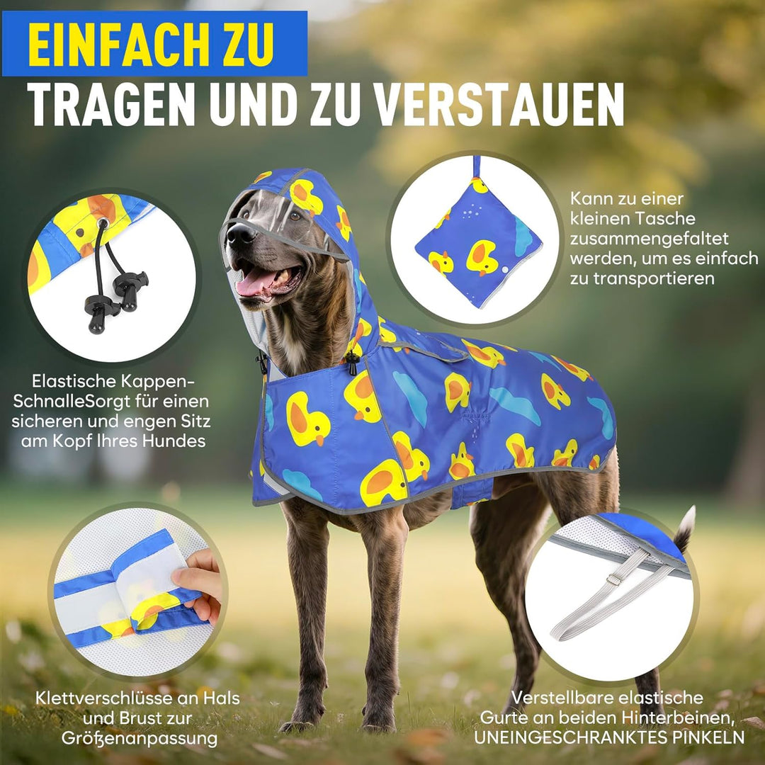 Hunderegenmantel-Einstellbare Regenmantel Hund, Wasserdichter Regenjacke Hund mit Kapuze & Kragenloc