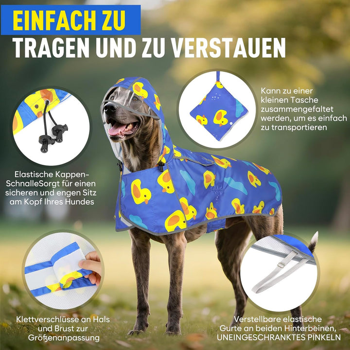 Hunderegenmantel-Einstellbare Regenmantel Hund, Wasserdichter Regenjacke Hund mit Kapuze & Kragenloc