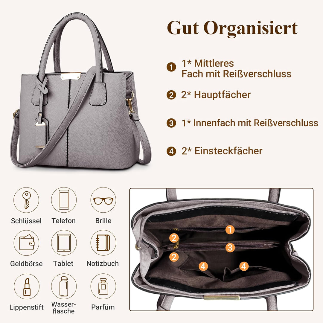 DIRRONA Elegant Damen Handtasche Schultertasche Gross Kapazität Umhängetasche Beiläufig Reise Tasche