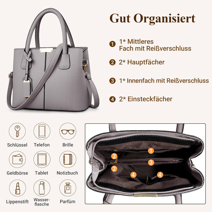 DIRRONA Elegant Damen Handtasche Schultertasche Gross Kapazität Umhängetasche Beiläufig Reise Tasche