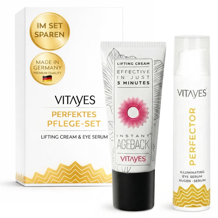 VITAYES Skincare Set Vegan - Instant Ageback 15 ml Mit Soforteffekt - Perfector Augenserum 15 ml - A