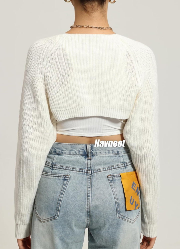 Navneet Bolero Damen Boleros Kurz Oversize Strickpullover Y2K Crop Top Shrug Winter Strickjacke Card