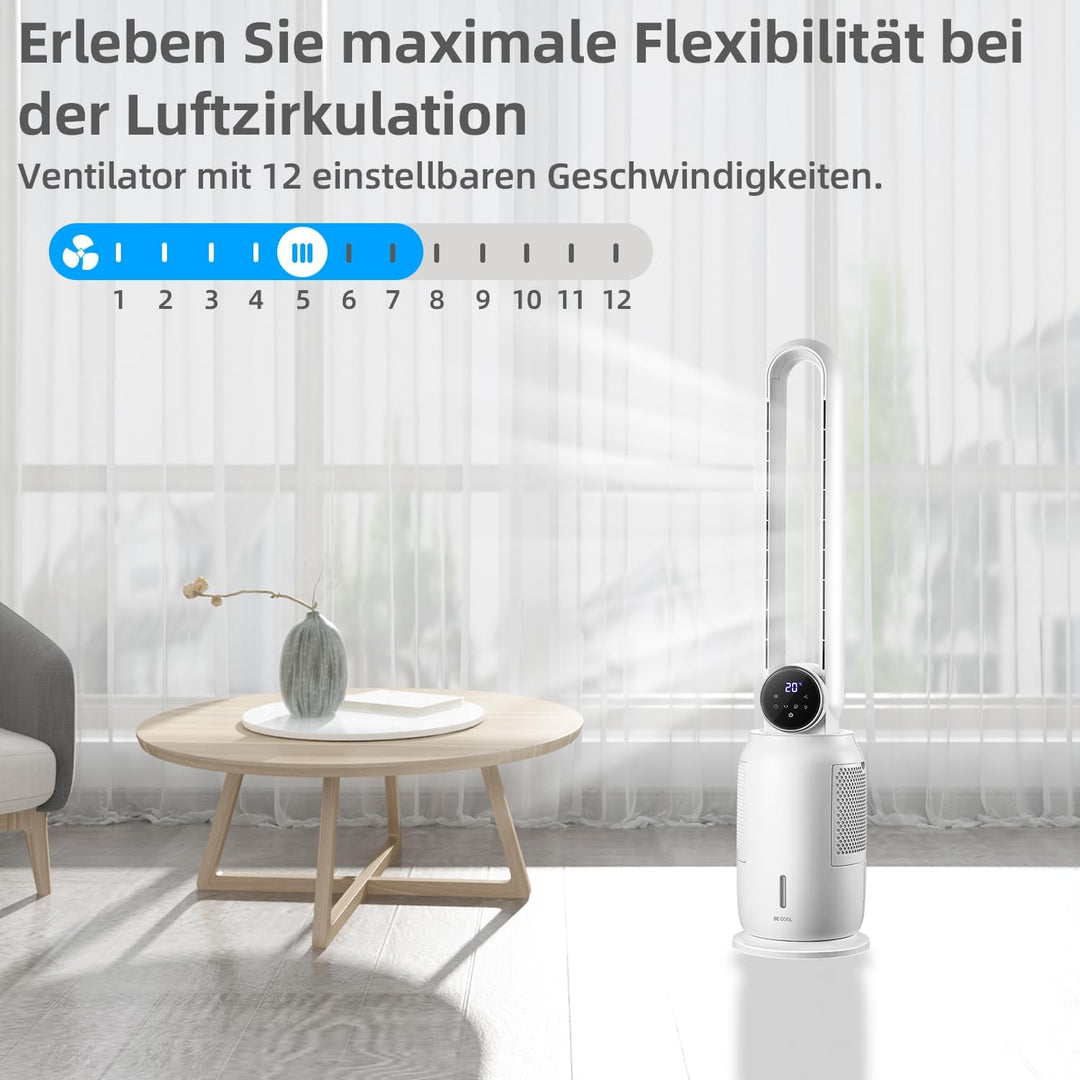 BE COOL 4in1 Design-Luftkühler mit Wasserkühlung - Verdunstungskühler, Ventilator, Luftbefeuchter, L