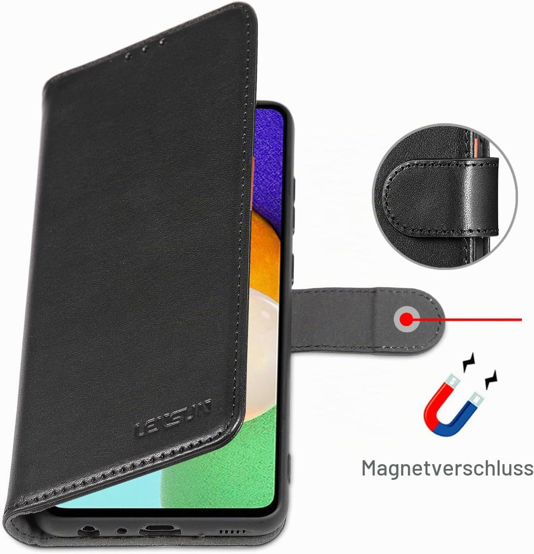 LENSUN Echtleder Hülle für Samsung Galaxy A52, A52s 5G Handyhülle [Echtes Leder] [Magnetverschluss]