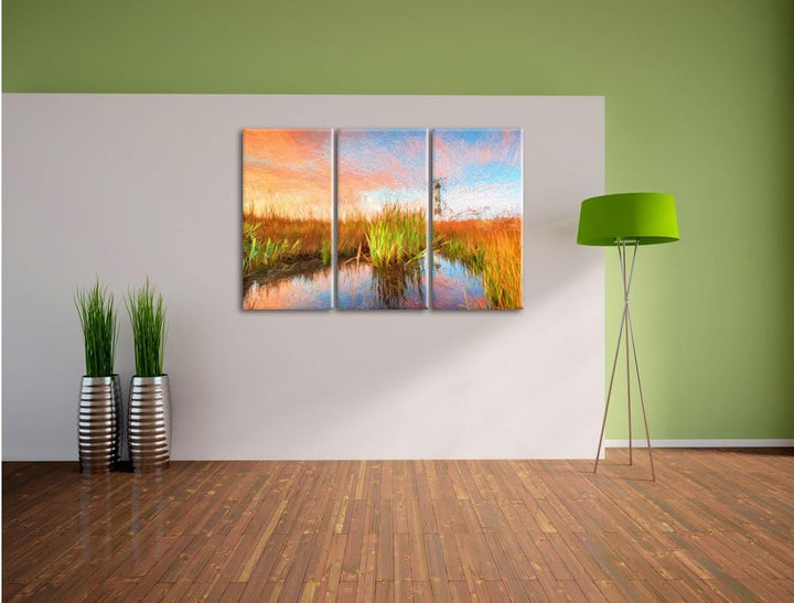 Pixxprint Leuchtturm als Leinwandbild/Grösse: 3 Teilig (120x80) cm/Wandbild/Kunstdruck/fertig bespan