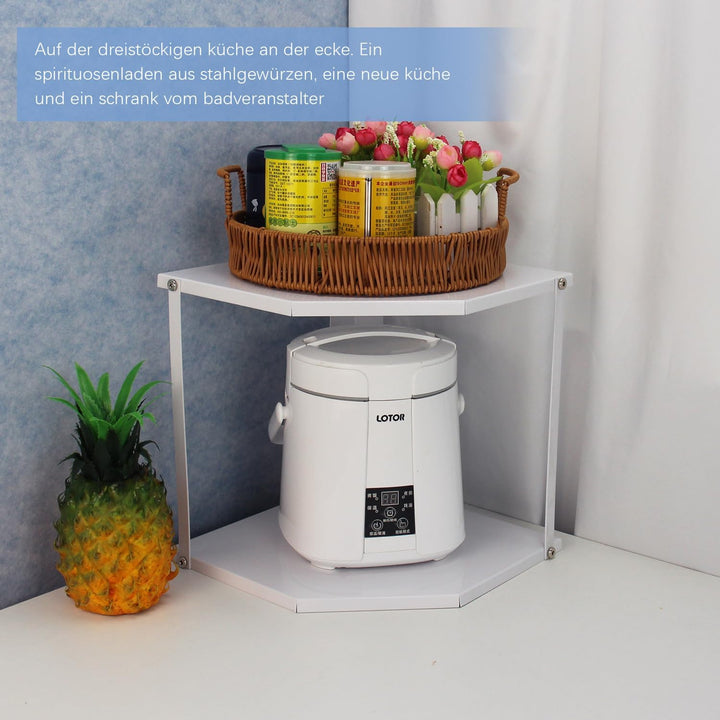 HUIJIN (2-Tier weiss) Küche Topf Rack Kochgeschirr Stand Storage Organizer, Küche Eckregal Dreieckig