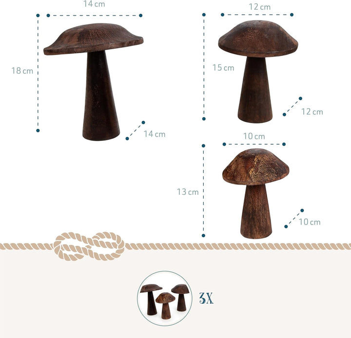 Holz-Pilze, 3 Stück: Herbstdeko Figuren, Tischdeko Pilz, Kleine Dekofiguren Herbst, Dekoration Tisch