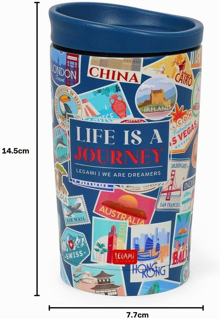 Legami - Thermobecher Hot&amp;Cold Vacuum Tumbler, Travel Stickers, luftdichter Verschluss, aus Edelstah