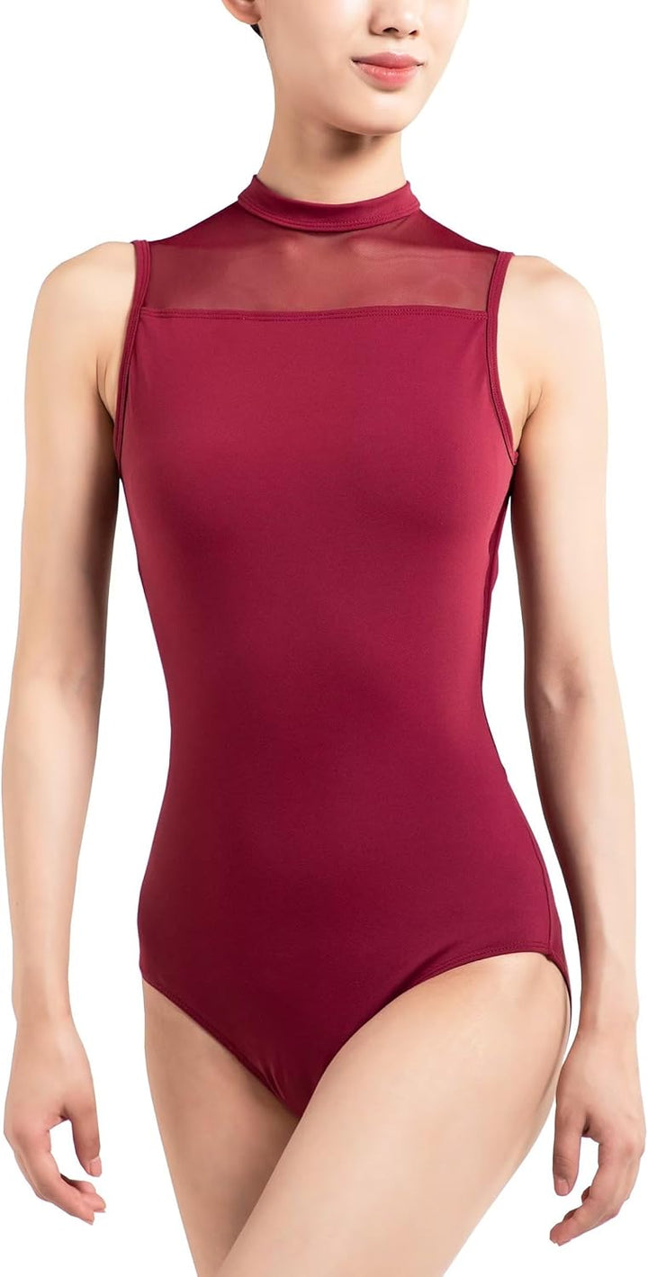 s.lemon Nackennetz Rückenfrei Gymnastik Trikots Ballett Tanz Trikots für Damen,mit BH Pad M Rot, M R