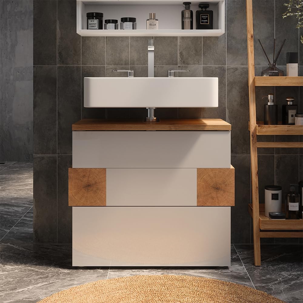 Vicco Waschbeckenunterschrank Eden, Weiss, 70 x 64.5 cm mit 2 Schubladen Weiss Waschbeckenunterschra