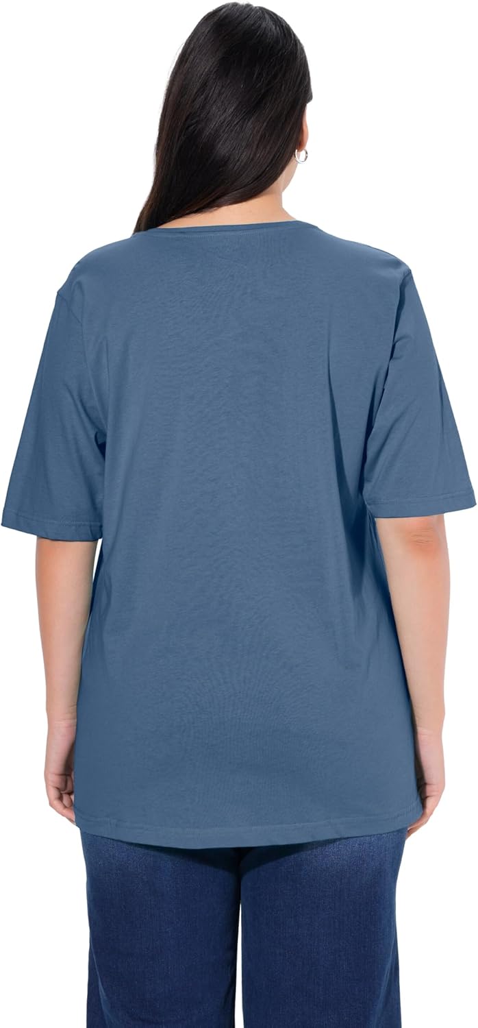Ulla Popken Damen grosse Grössen Übergrössen Plus Size T-Shirt, Rundhalsausschnitt, Relaxed, Halbarm