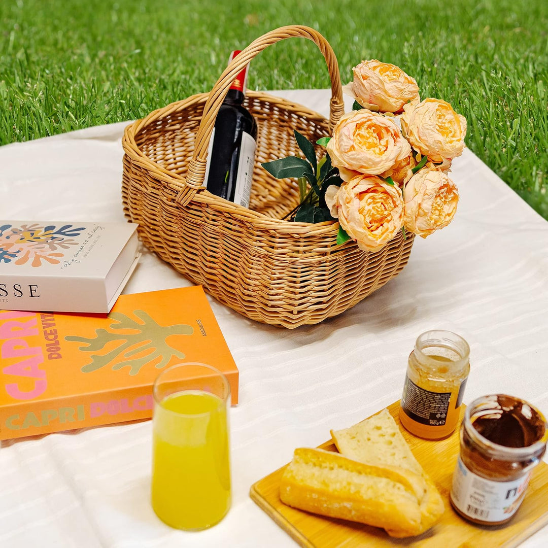 Creative Home Einkaufskorb Weidenkorb mit Henkel Picknickkorb | 36 x 26 x 31 cm (+/- 2 cm) | Handgef