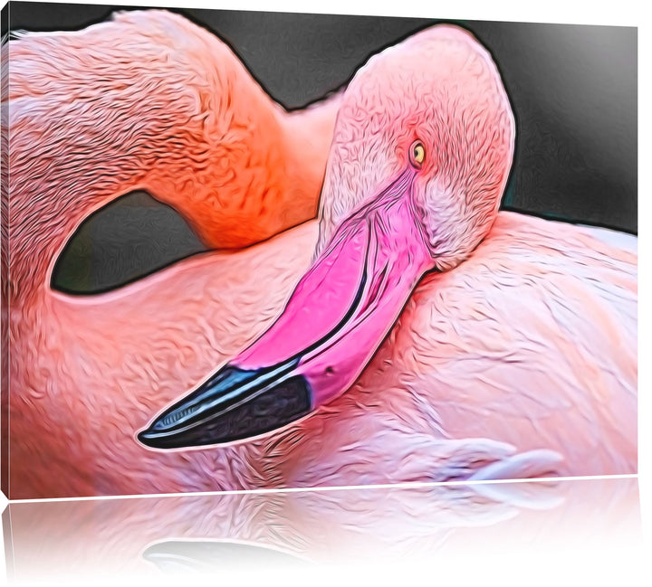eleganter Flamingo schwarz/weiss Deluxe Format: 100x70 cm auf Leinwand, XXL riesige Bilder fertig ge