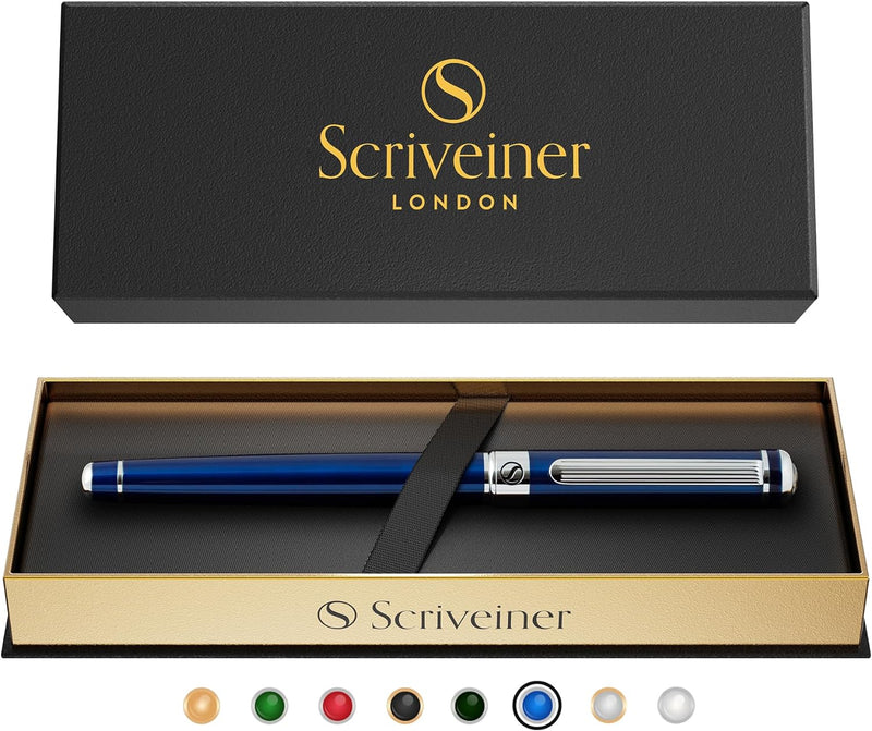 Scriveiner Kugelschreiber Midnight Blue - Hochwertiger Tintenroller mit Chromveredelung, schwarze Sc