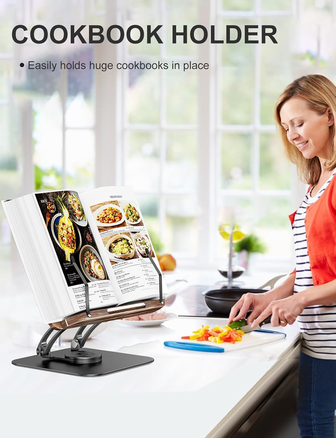 Tounee Buchständer, Verstellbarer Buchhalter mit 360° drehbarer Basis, Kochbuchständer, Rezeptbuchha