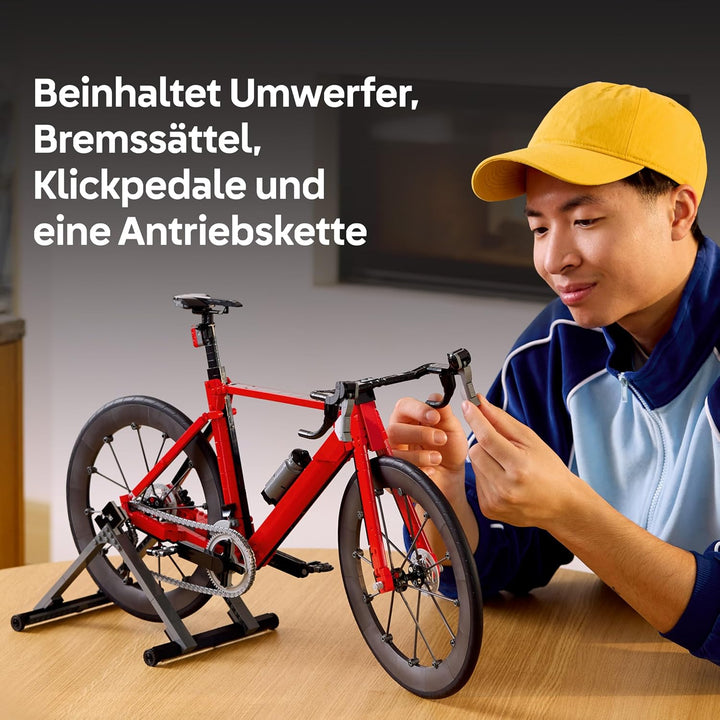 LEGO Icons Rennrad - Modellbau für Erwachsene - inkl. Gummireifen, Schaltwerk und Hinterradständer a