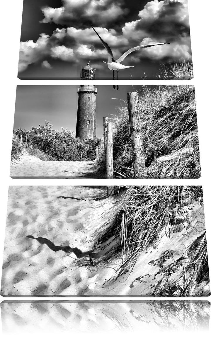 Pixxprint Schöner Leuchtturm am Strand / 3-Teilig/Gesamtmass 120cm Leinwandbild bespannt auf Holzrah