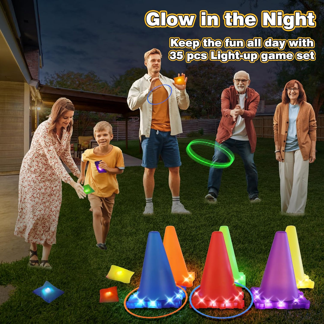 35pcs Light Up Wurfspiele Outdoor-Spiele Garten Spiel, Ball & Ring & Bean Bag Toss Spiel Set,Party-W