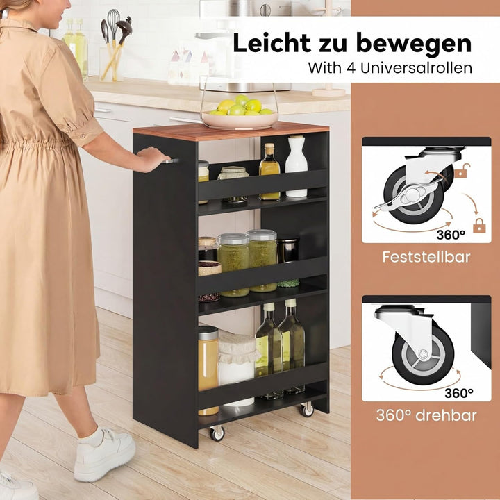 COSTWAY Nischenwagen 30cm breit, 4 Etagen Küchenwagen schmal, Nischenregal auf Rollen, Servierwagen