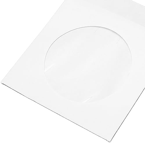 100er-Pack Dicke Weisse CD-DVD-Hüllen aus Papier mit Fensterausschnitt und Klappe, Wiederverwendbare