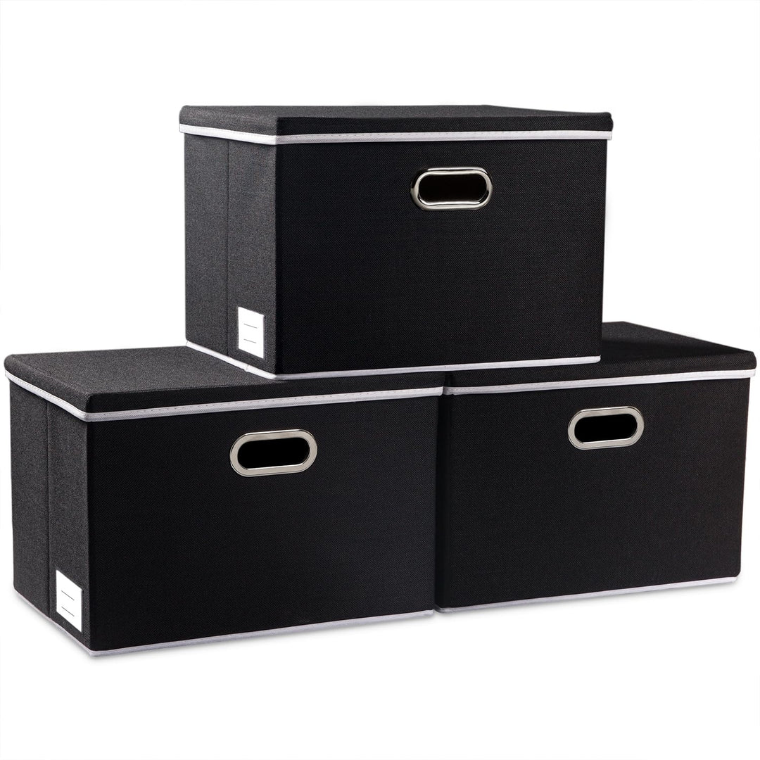 PRANDOM Grosse faltbare Aufbewahrungsboxen mit Deckel [3er-Pack] Stoff faltbare Aufbewahrungskörbe O
