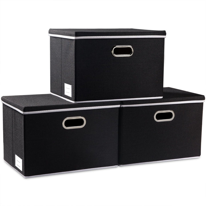 PRANDOM Grosse faltbare Aufbewahrungsboxen mit Deckel [3er-Pack] Stoff faltbare Aufbewahrungskörbe O