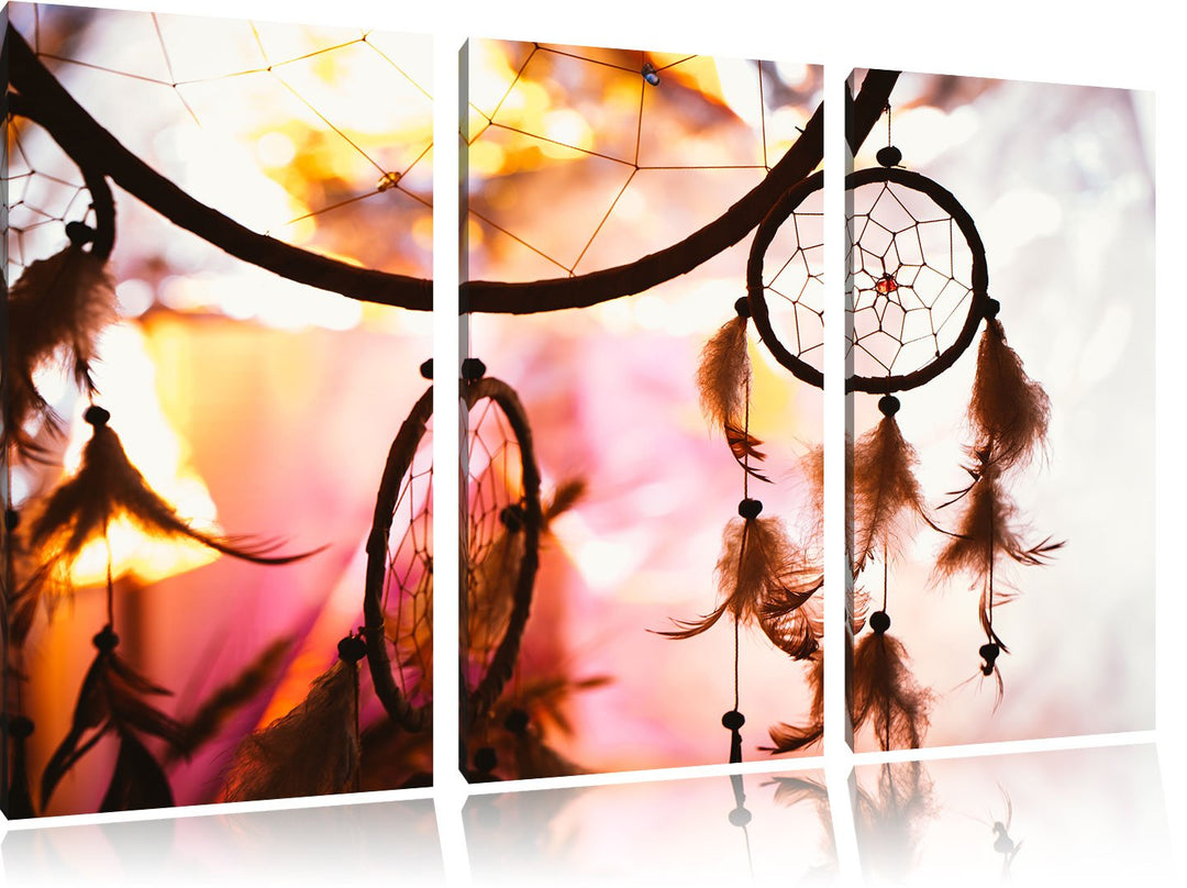 Pixxprint Traumfänger bei Sonnenuntergang als Leinwandbild - Grösse: 3-Teilig (120x80cm) - Wandbild