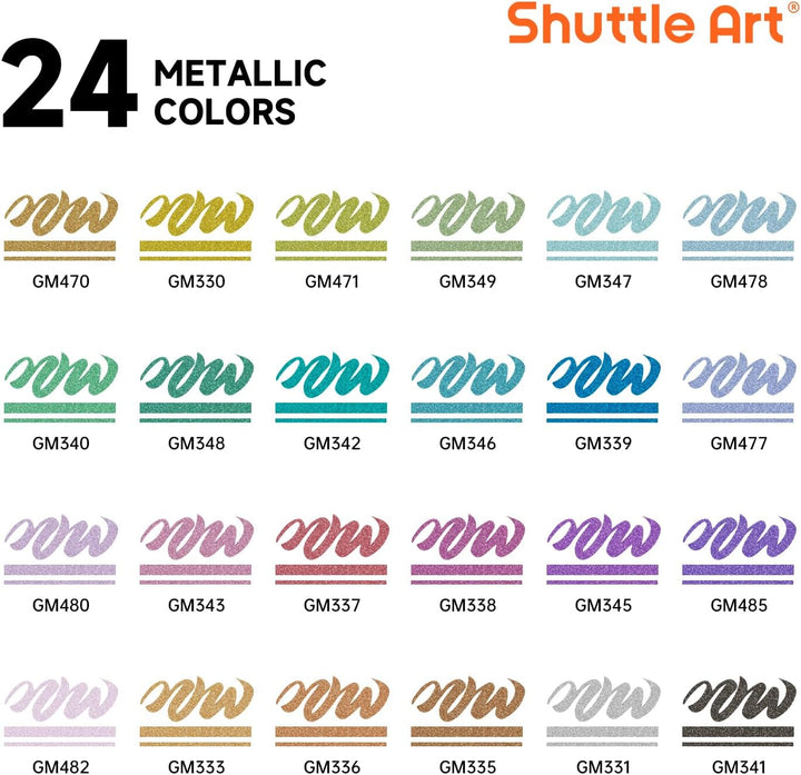 Shuttle Art 24 Metallic Acrylstifte für Steine wasserfest, Steine bemalen Stifte Set mit automatisch
