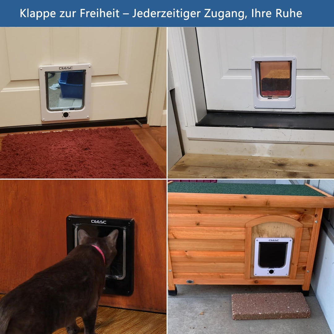 CEESC Grosse Katzenklappe (Aussengrösse 29,5 cm x 24,5 cm), drehbare 4-Wege-Verriegelungstür für Kat