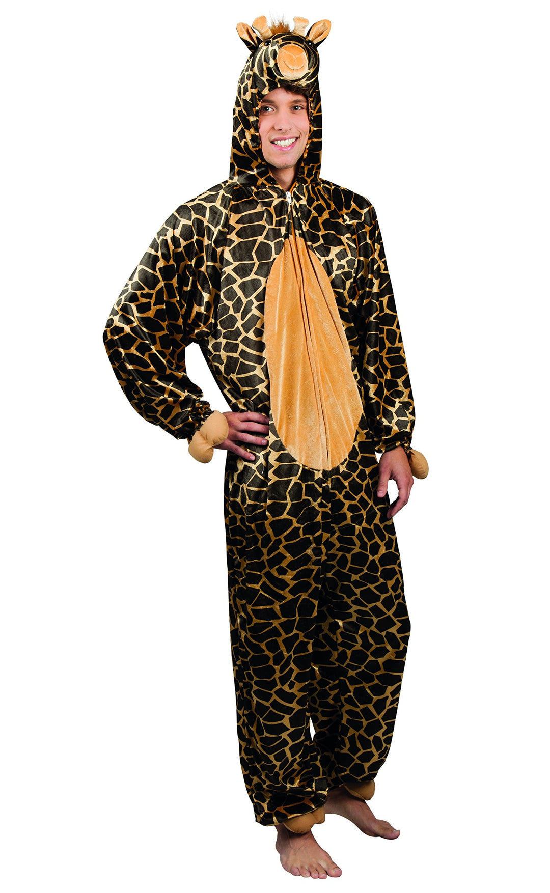 Boland - Erwachsenen-Kostüm Giraffe, Kapuzen-Overall aus Plüsch, Tiermotiv, Reisverschluss vorne, Zo