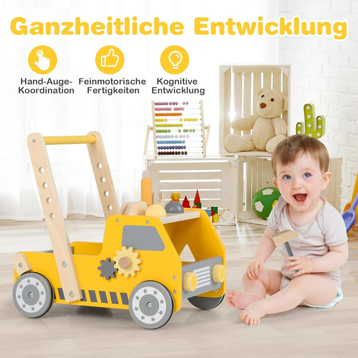 GOPLUS Lauflernwagen Holz, 2 in 1 Lauflernhilfe mit Lernaktivitäten, verstellbare Geschwindigkeit, o