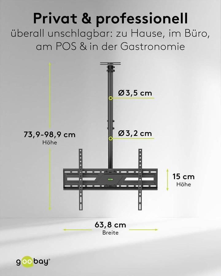 TV-Deckenhalterung für 37-86 Zoll, VESA 600x400, schwenkbar, neigbar, 50 kg | Pulverbeschichteter St