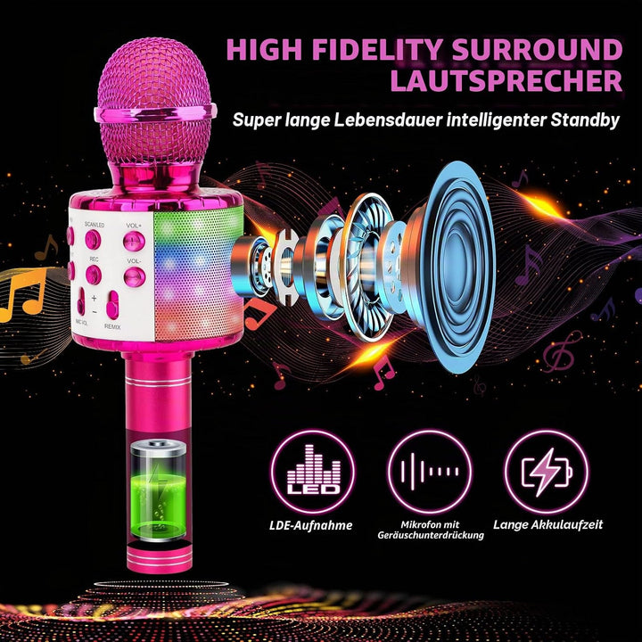 ShinePick Karaoke Mikrofon Bluetooth, 4-in-1 Drahtloses Geschenke Mikrofon Kinder Mädchen,Tragbare L
