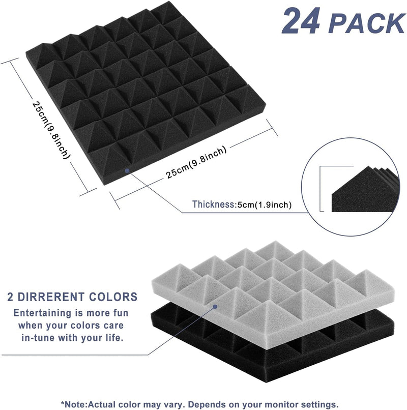 AGPtEK Schalldämmende Polsterung 24 Stück Schaumstoff-Dämmplatten 25 x 25 x 5 cm Akustikschaumstoff