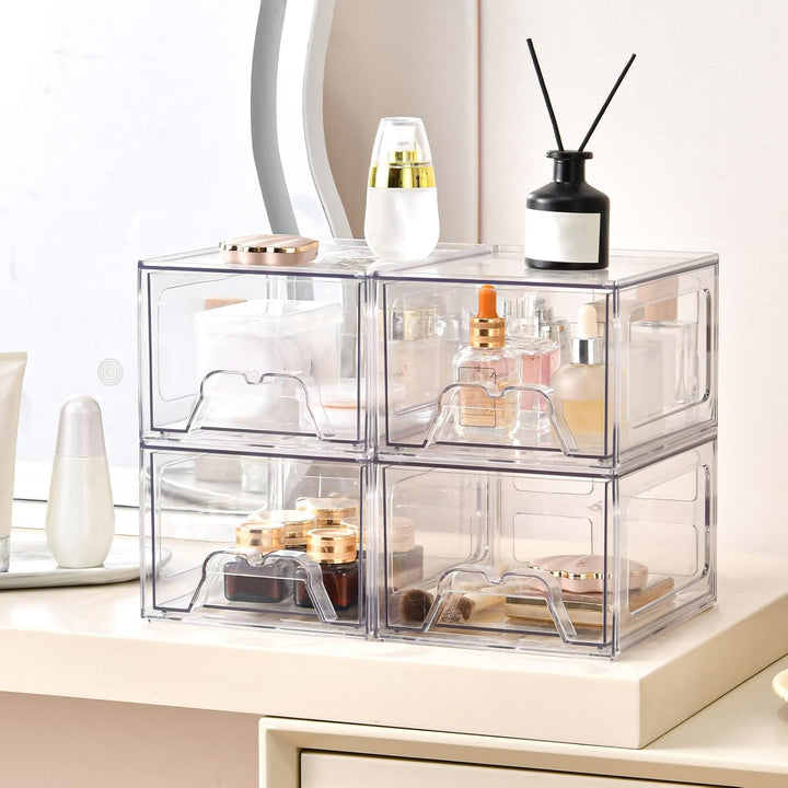 Stebopum Acryl Kosmetik Organizer, Transparent Schminktisch Organizer für Schublade,Stapelbare Schub