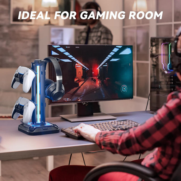 KDD Gaming Kopfhörer Ständer Led mit 9 Lichtmodi - Drehbarer Headset Halterung Tisch mit Abnehmbarer