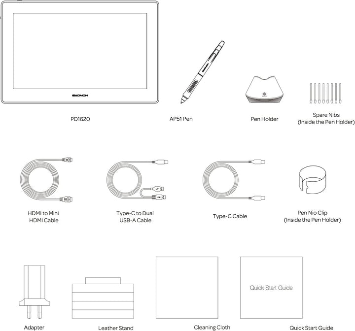 GAOMON PD1620 Grafiktablett - 15,6 Zoll 3840 x 2160 4K IPS Stift-Display für CG Zeichnen/Malen