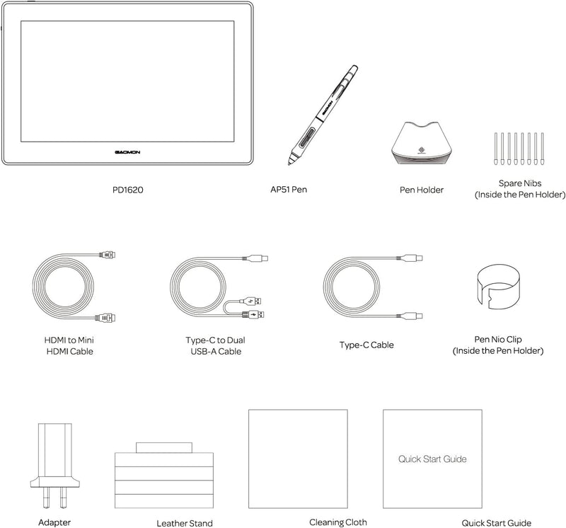 GAOMON PD1620 Grafiktablett - 15,6 Zoll 3840 x 2160 4K IPS Stift-Display für CG Zeichnen/Malen