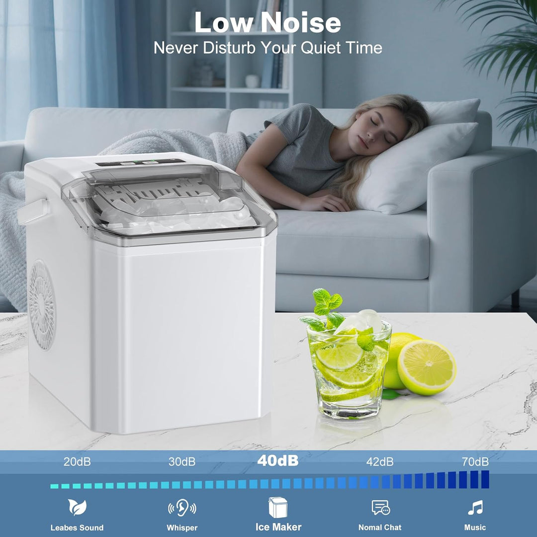 Eiswürfelmaschine, Ice Cube Maker 9 Eiswürfel in 6-8 Minuten,2 Grössen von Bullet Ice,12KG/24H,Selbs