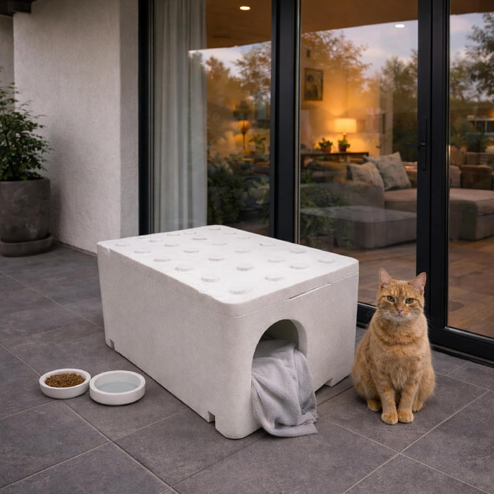 QLS Wetterfestes Katzenhaus aus Styropor 60x40x30 cm – leichtes isoliertes Schutzhäuschen für Katzen