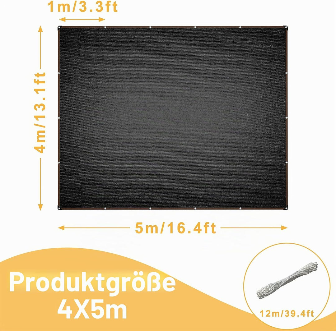 Sonnensegel 4x5m Rechteckig UV-Schutz 95% Winddurchlässig Robust für Garten Terrasse Balkon aus reis