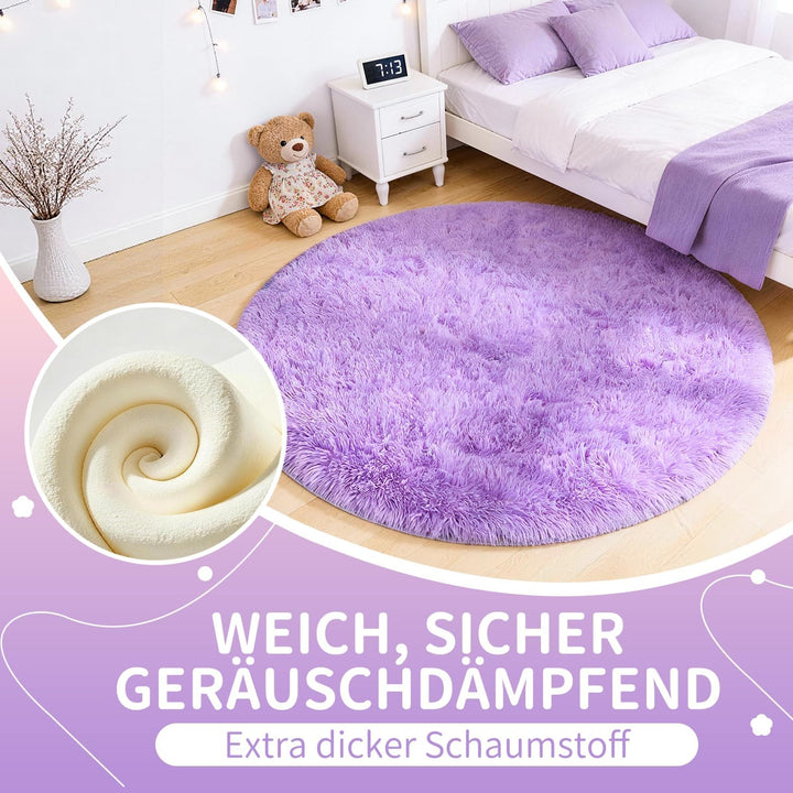 VOFUSHON Schlafzimmer Shaggy Plüsch runden Teppich Bunte Batik Faux Flauschiger Samt Moderne Innente