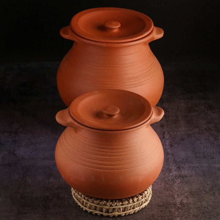Swadeshi Blessings unglasierter Tontopf zum Kochen und Servieren mit Deckel, irdener Kadai/Schlammha
