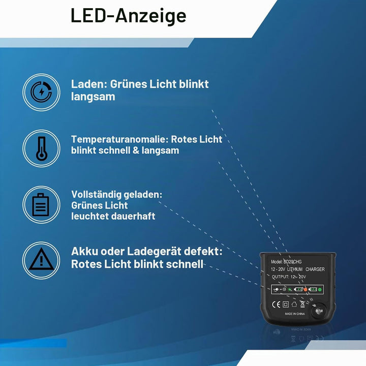 Ladegerät Kompatibel mit Black &amp; Decker: Ladegerät 18V/20V Lithium-Akku für Black &amp; Decker 10,8V/14,