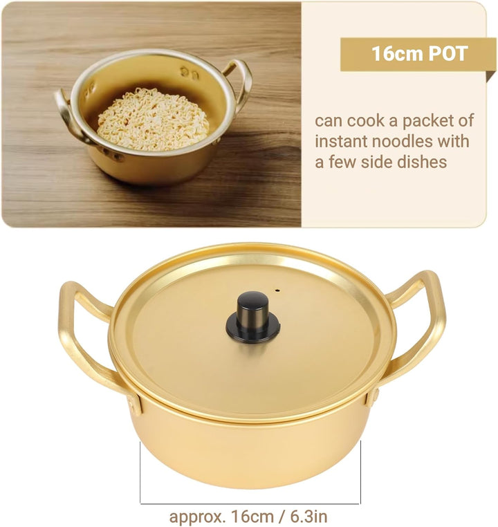 Koreanischer Ramen Topf 16cm, Aluminium, Deckel, Gelb | Nudeltopf für Ramen, Suppen, Eintöpfe, schne