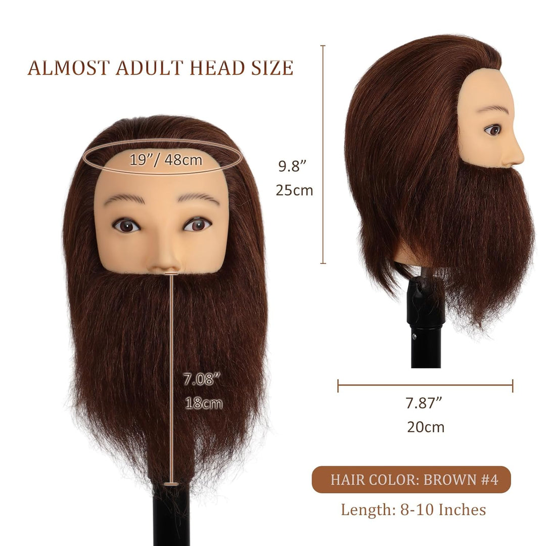 DaizySight Mann Frisierkopf 100% Echthaar mit Bart, Frisurenkopf Männlicher Haarschnitt Übungskopf m