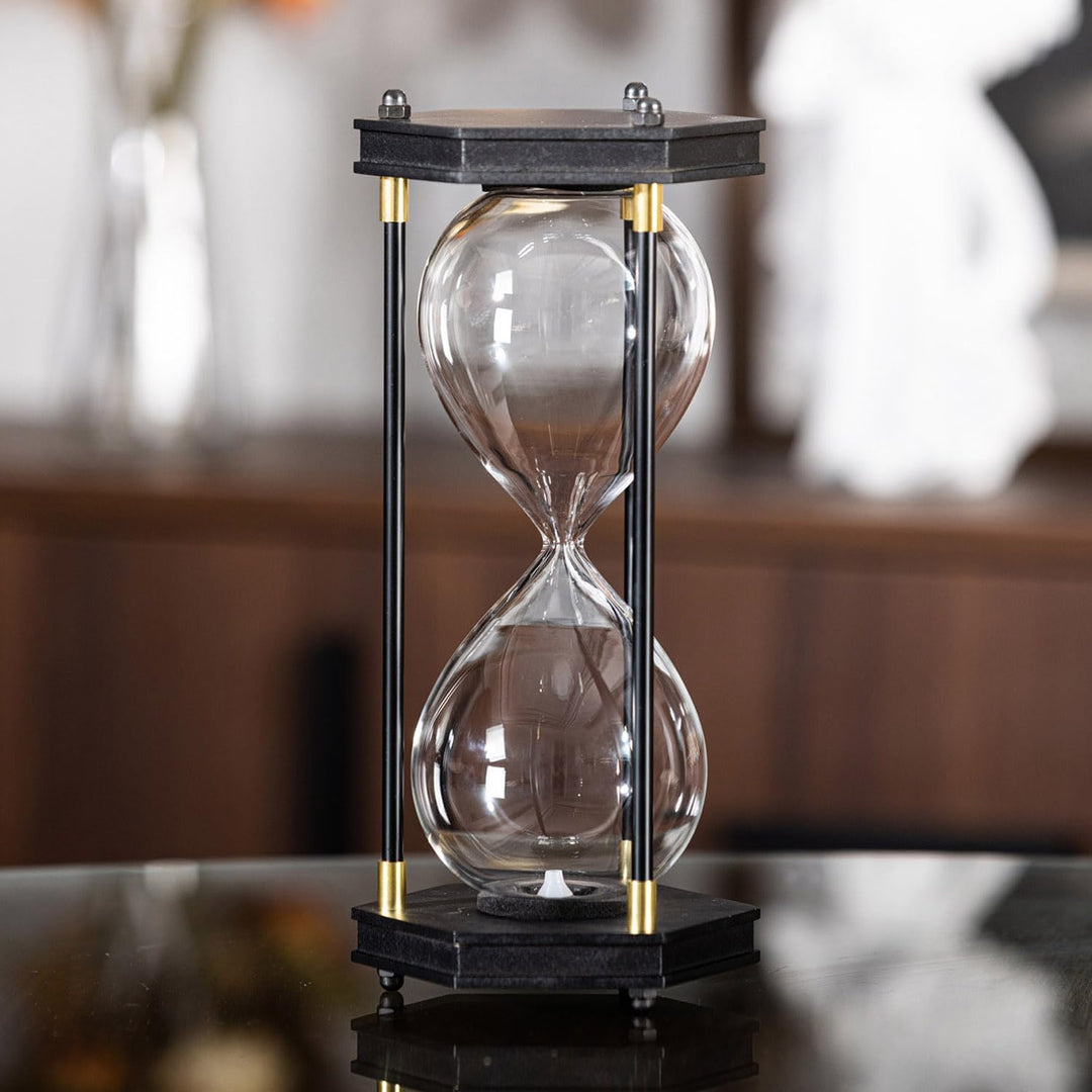 Befüllbare Sanduhr, sechseckiger Holzrahmen, dekorative Sanduhr (leere Sanduhr, grosse Grösse)