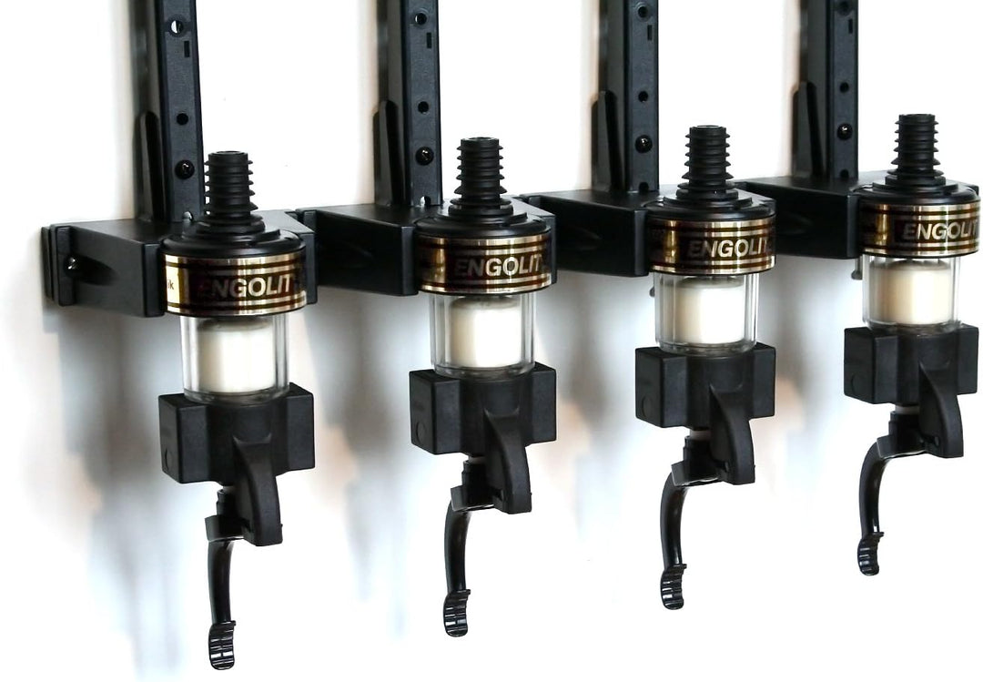 ENGOLIT 4 cl Schnapsspender (Hygienischer Finger Push Dosierer) & Flaschenhalter 4er-Set inkl. Metal